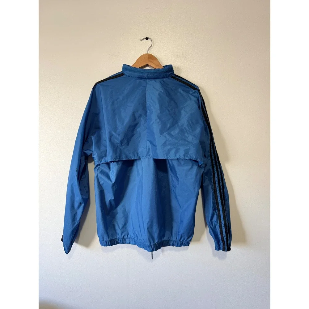 Vintage Adidas Mens 80s‎ Quarter Zip Windbreaker Blue Black Striped Trefoil XL